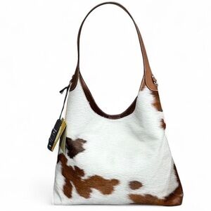 Cavalcanti Cowhide Cow Print Leather Hobo Shoulder Bag NWT